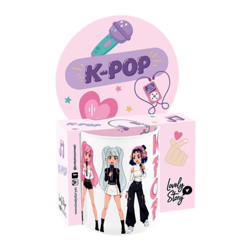 Caneca de cerâmica Lovely Story K-Pop branco 300ml