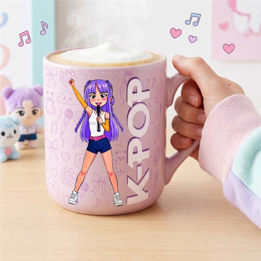 Caneca de cerâmica Lovely Story K-Pop lilás 300ml