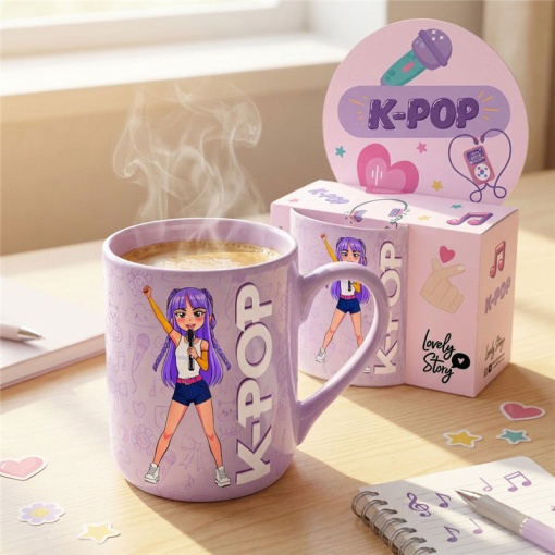Caneca de cerâmica Lovely Story K-Pop lilás 300ml
