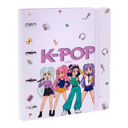 Dossier escolar 360º A4 com recarga quadriculada + separadores Lovely Story K-Pop L/E 4 argolas lilás
