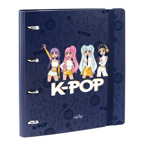 Dossier escolar 360º A4 com recarga quadriculada + separadores Lovely Story K-Pop L/E 4 argolas azul