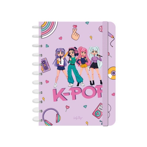 Caderno de folhas reposicionáveis A4 quadriculado 100 folhas 100g Lovely Story K-Pop lilás