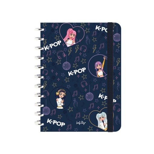 Caderno de folhas reposicionáveis A4 quadriculado 100 folhas 100g Lovely Story K-Pop azul