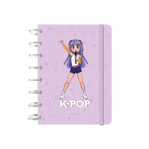 Caderno de folhas reposicionáveis A5 quadriculado 100 folhas 100g Lovely Story K-Pop lilás