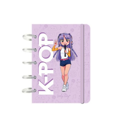 Caderno de folhas reposicionáveis A6 quadriculado 100 folhas 100g Lovely Story K-Pop lilás