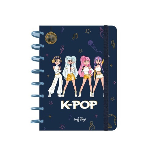 Caderno de folhas reposicionáveis A5 quadriculado 100 folhas 100g Lovely Story K-Pop azul