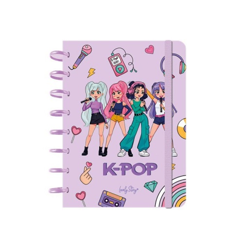 Caderno de folhas reposicionáveis A5 quadriculado 100 folhas 100g Lovely Story K-Pop lilás