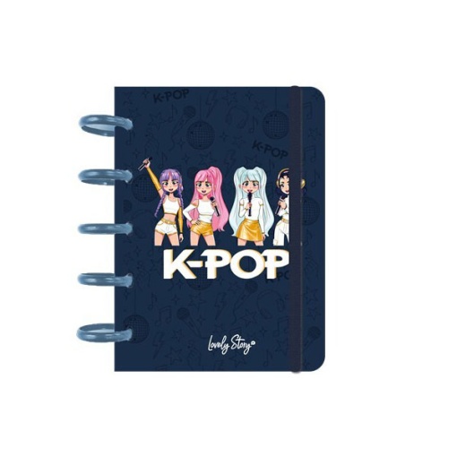 Caderno de folhas reposicionáveis A6 quadriculado 100 folhas 100g Lovely Story K-Pop azul