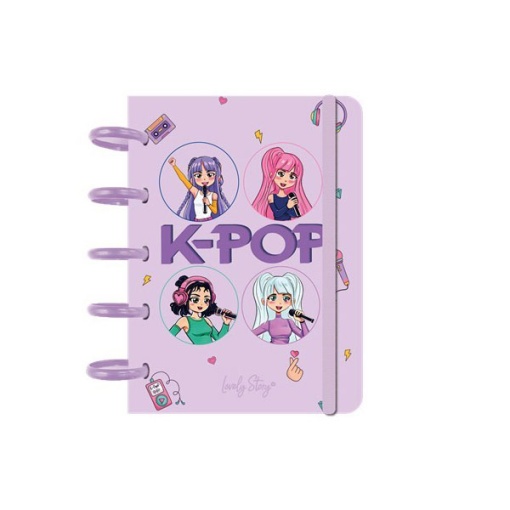 Caderno de folhas reposicionáveis A6 quadriculado 100 folhas 100g Lovely Story K-Pop lilás