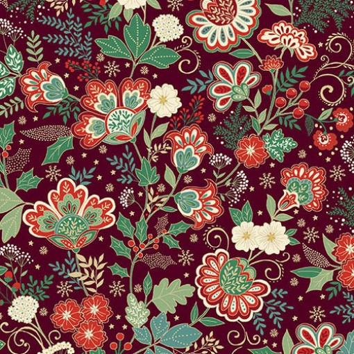 Tecido Makower Adorn Bloom Burgundy 1x1,12m 213/R9