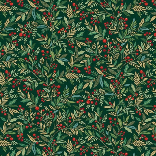 Makower Adorn Holly Green Fabric 1x1.12m 214/G