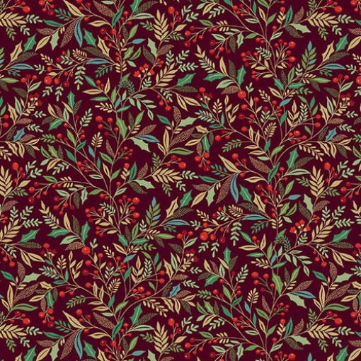Tecido Makower Adorn Holly Burgundy 1x1,12m 214/R9
