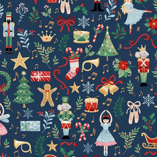 Tecido Makower The Nutcracker Fairytale Blue 1x1,12m 223/B