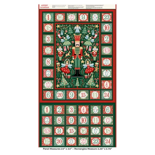 Calendario de Adviento de tela Makower El Cascanueces, panel verde, 61x112cm, 228/G