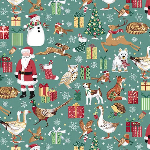 Tela Makower Country Christmas Friends color verde azulado 1x1,12m 230/T