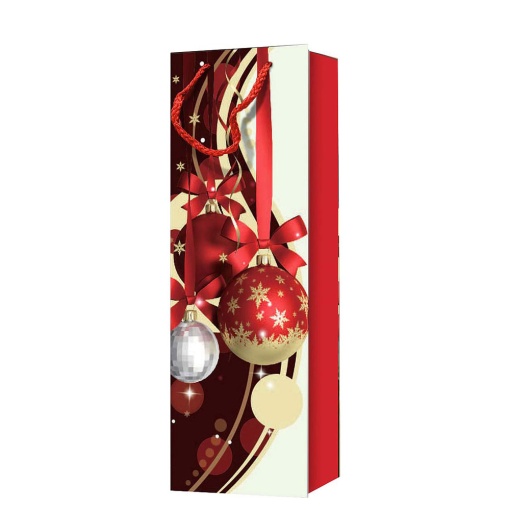 Saco de papel asa cordão para 1 garrafa 210g natal bolas 12x9x36cm