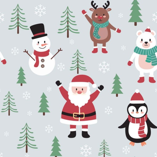 Papel de embrulho Jol natal 70x100cm Pai Natal e amigos na neve cinza