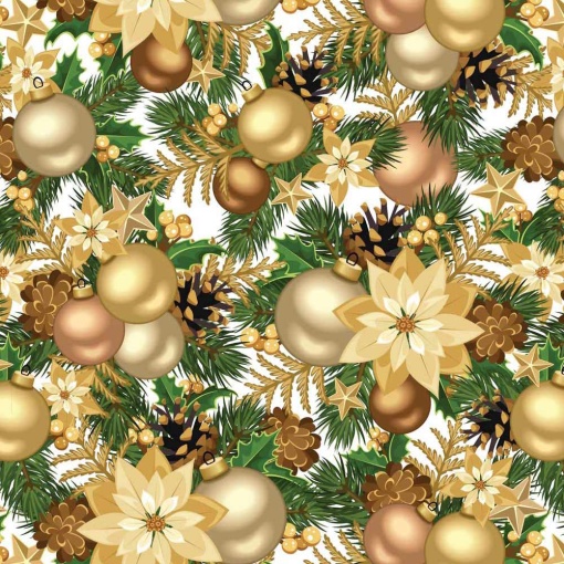 Jol Christmas wrapping paper 70x100cm with gold Christmas balls and flowers