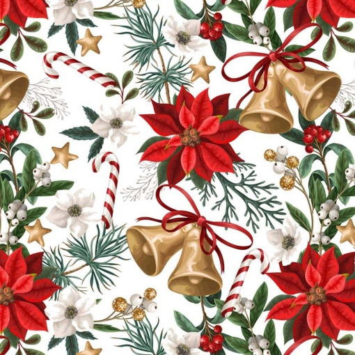 Jol Christmas wrapping paper 70x100cm with Christmas flowers and bells