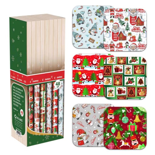 Jol Christmas wrapping paper roll 70x600cm assorted