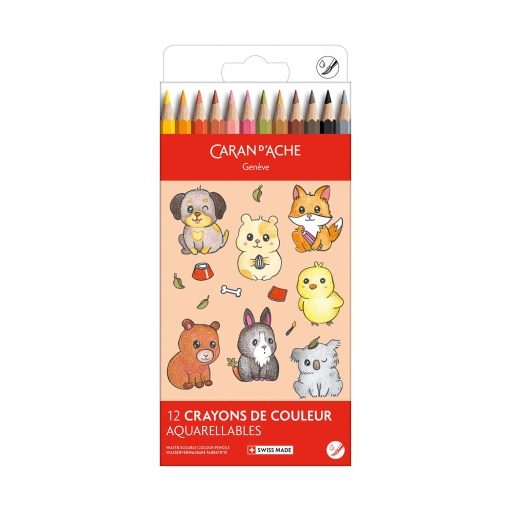 Lápis de cor aguarelável Caran d'Ache Swisscolor Aquarelle Cute Animals 12 cores 1285.803