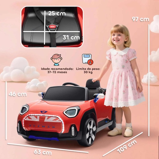Carro elétrico Mini Aceman 12V vermelho