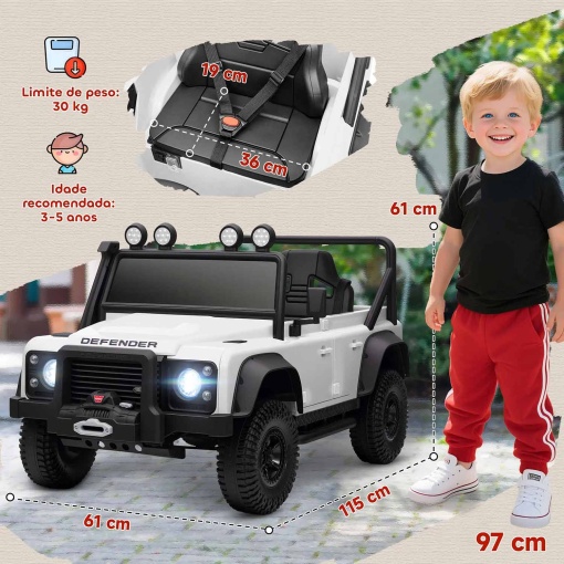 Carro elétrico Land Rover Defender 12V branco