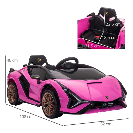 Carro elétrico Lamborghini Sian 12V rosa