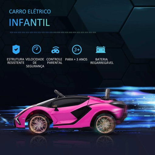 Carro elétrico Lamborghini Sian 12V rosa