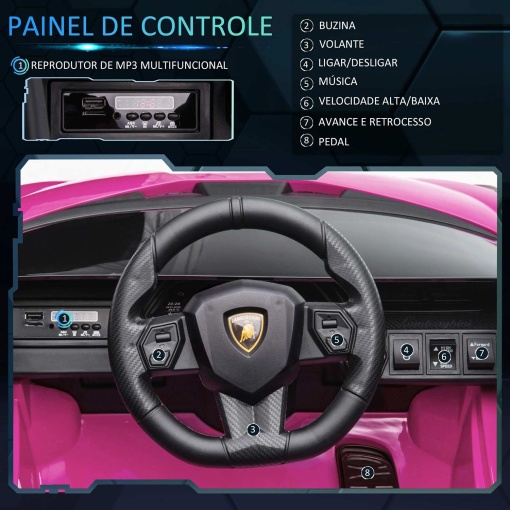 Carro elétrico Lamborghini Sian 12V rosa