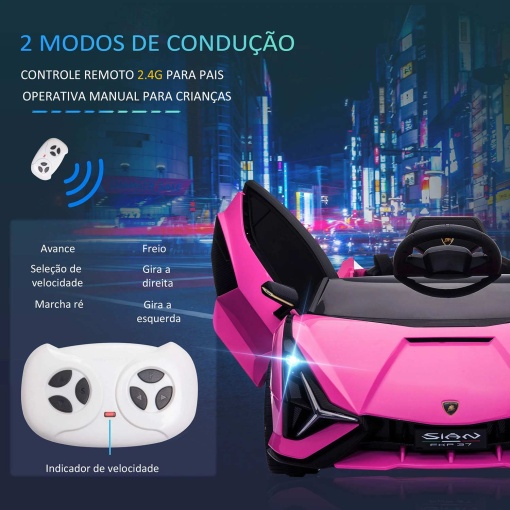 Carro elétrico Lamborghini Sian 12V rosa