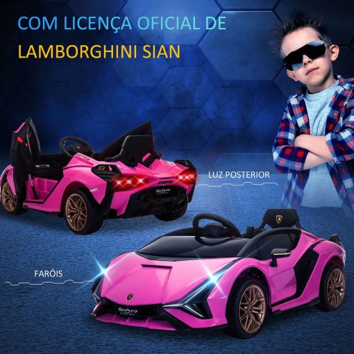 Carro elétrico Lamborghini Sian 12V rosa