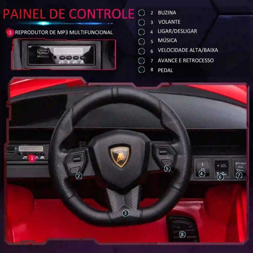 Carro elétrico Lamborghini Sian 12V vermelho