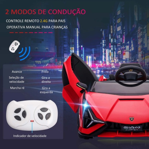 Carro elétrico Lamborghini Sian 12V vermelho