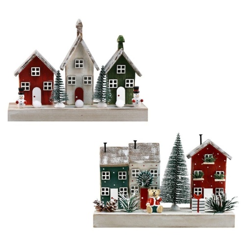 Wooden Christmas house, 20cm, assorted.