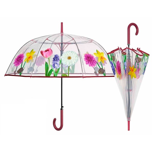 Automatic umbrella, 61cm, transparent, with flowers.