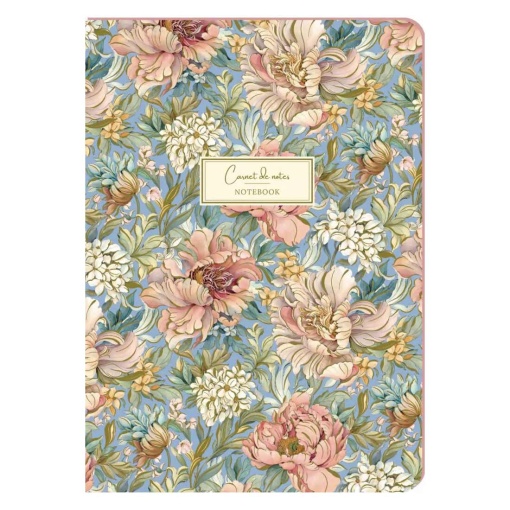 Caderno A5 pautado 96 folhas texturado Aquarupella Motif Pivoines et Fleurs