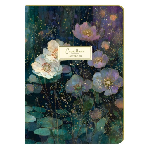 Caderno A5 pautado 96 folhas texturado Aquarupella Nénuphars Violets de Nuit