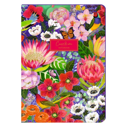 Caderno A5 pautado capa dura 96 folhas texturado Aquarupella Jardin Tropical Fleuri