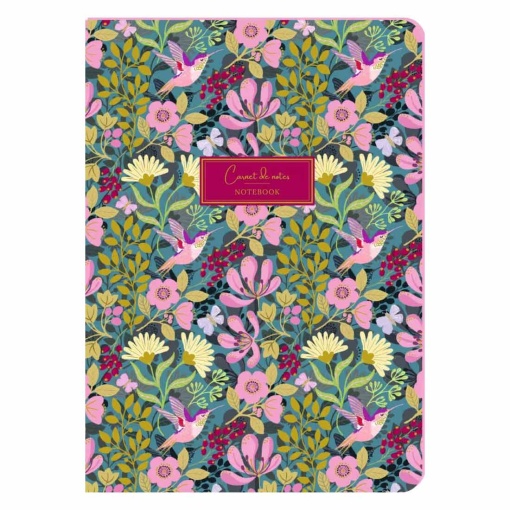 Caderno A5 pautado capa dura 96 folhas texturado Aquarupella Motif Prune Oiseaux et Fleurs