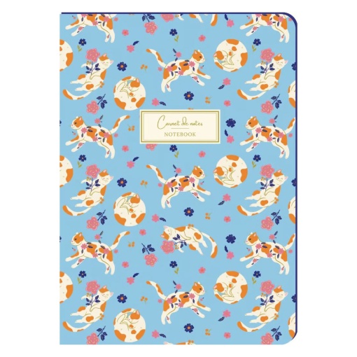 Caderno A5 pautado 96 folhas texturado Aquarupella Pattern Fleurs et Chats Délicats