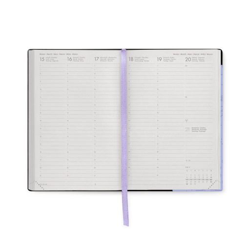 Agenda semanal 120x180mm 2027 Legami Cosmic Lilac "Cosmic Dreamer" com elástico