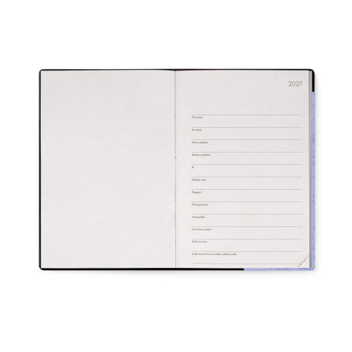 Agenda semanal 120x180mm 2027 Legami Cosmic Lilac "Cosmic Dreamer" com elástico
