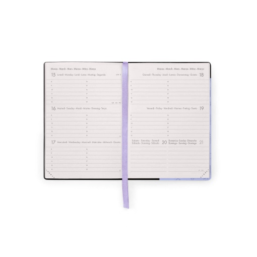 Agenda semanal A6 2027 Legami Cosmic Lilac "Cosmic Dreamer" com elástico