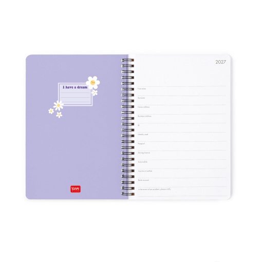Agenda semanal A5 2027 espiral Legami Daisy "Oh Happy Daisy" com elástico