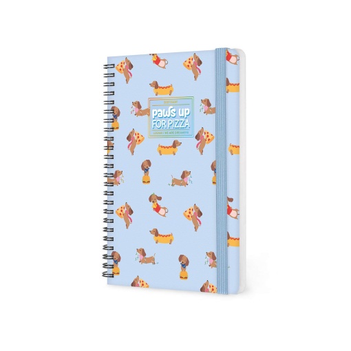 Agenda semanal A5 2027 espiral Legami Dachshund "Paws Up for Pizza" com elástico