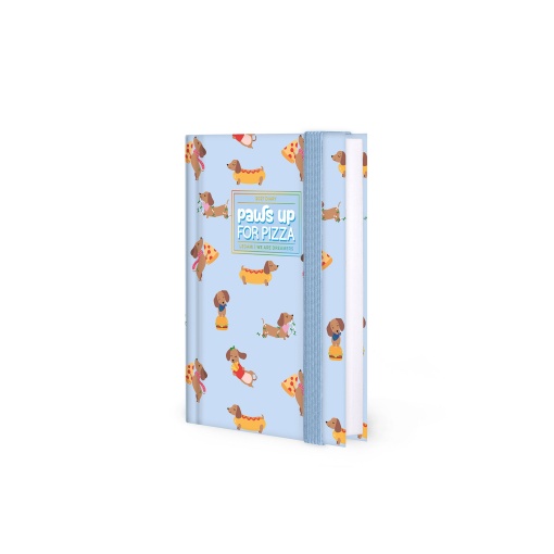 Agenda diária A6 2027 Legami Dachshund "Paws Up for Pizza" com elástico