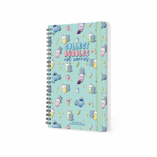 Agenda semanal A5 2027 espiral Legami Kitty Bubble Tea "Collect Bubbles Not Worries" com elástico