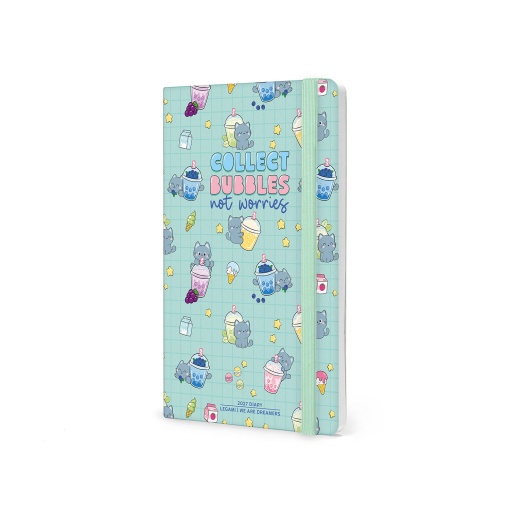 Agenda semanal 120x180mm 2027 Legami Kitty Bubble Tea "Collect Bubbles Not Worries" com elástico