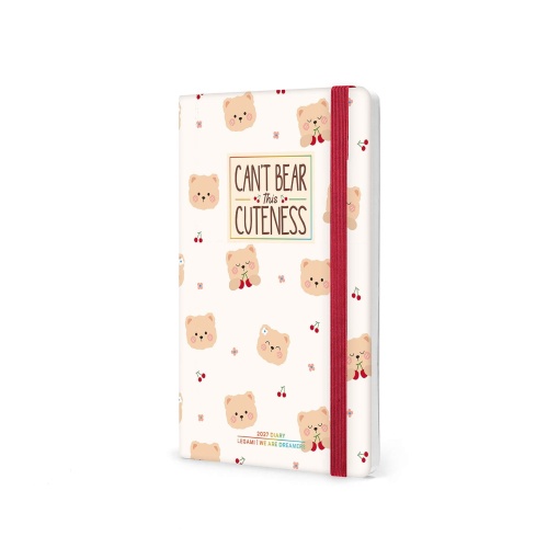Agenda semanal 120x180mm 2027 Legami Teddy Bear Cherry White "Can't Bear This Cuteness" com elástico